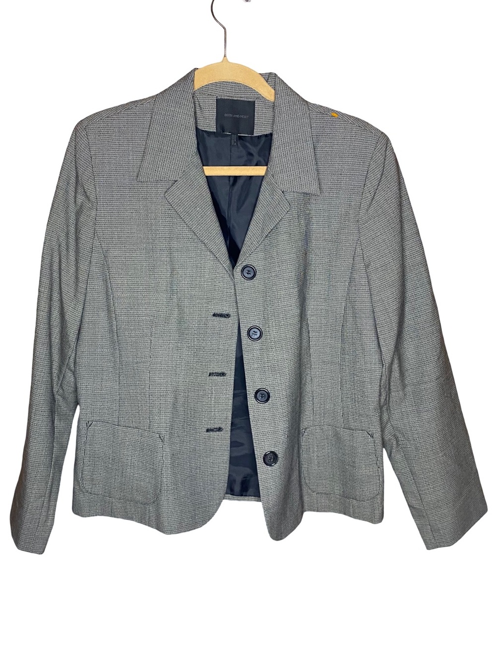 Bern and Mort 100% wool gray black textured pattern elegant blazer size 14